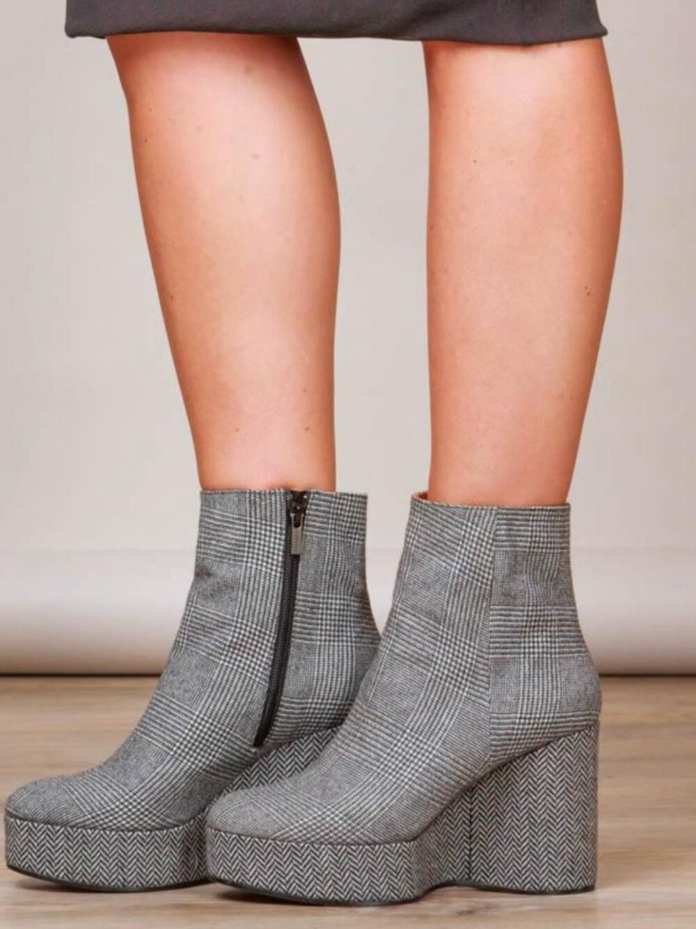 Clergerie Houndstooth Black and White Platform Wedge Boots